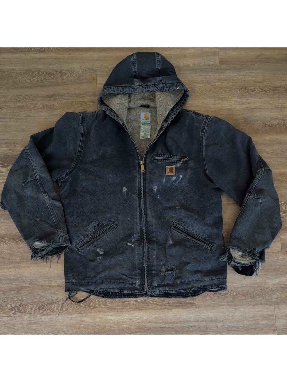 VTG Carhartt Hooded Jacket Mens LT midnight Blue Detroit J141 MDT GRAIL thrashed